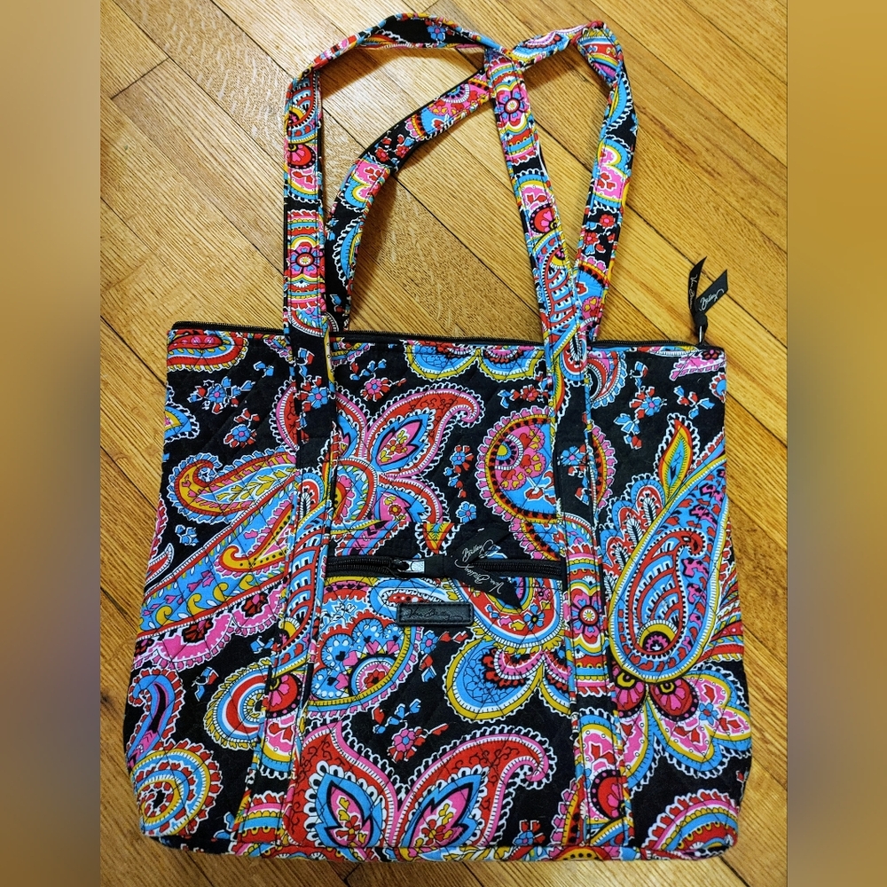 Vera Bradley Black Multicolor Paisley Quilted Tote